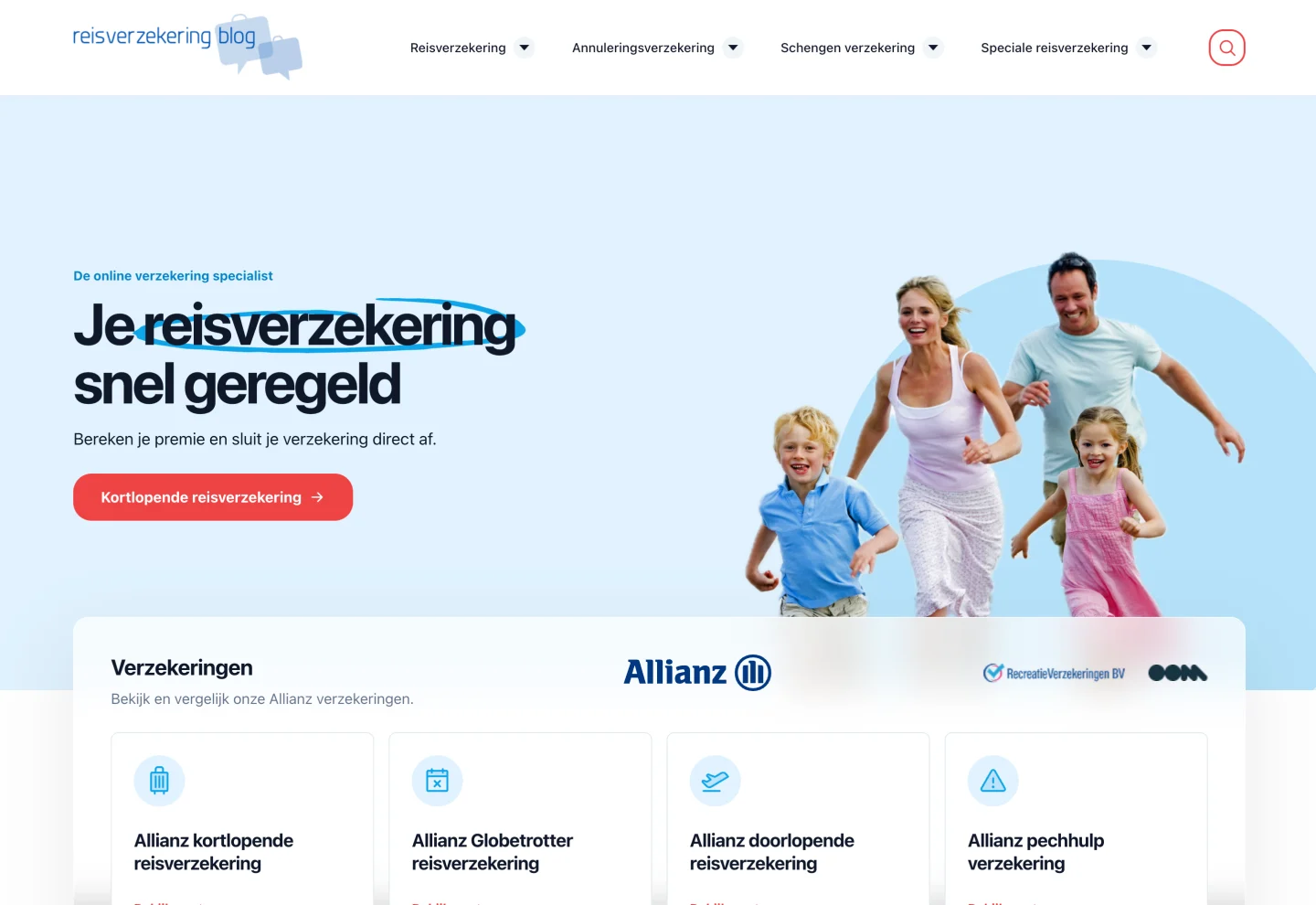 De homepage van Reisverzekeringblog op een laptop
